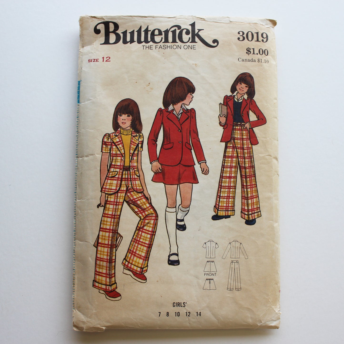 1970s Butterick 3018 Sewing Pattern Girls Jacket Pants Skirt Size 12