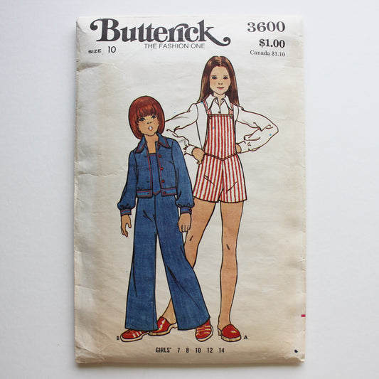 1970s Butterick 3600 Sewing Pattern Girls Overalls Jacket Size 10