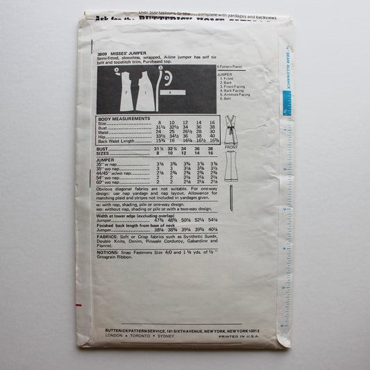 1970s Butterick 3809 Sewing Pattern Misses Jumper Size 12