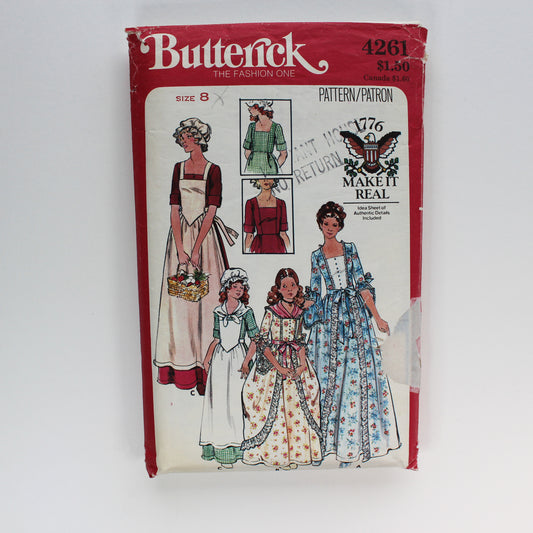 1970s Butterick 4261 Sewing Pattern Girls Costume Dress Overskirt Apron Scarf Hat Size 8