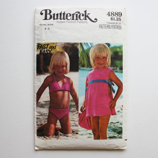1970s Butterick 4889 Sewing Pattern Girls Bikini Cover-Up Bag Size 4-5