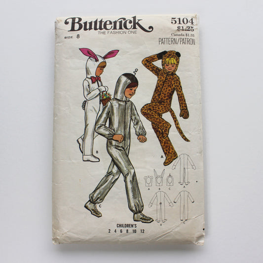 1970s Butterick 5104 Sewing Pattern Child Costume Leopard Bunny Spaceman Size 8