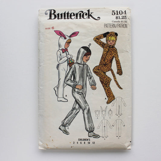 1970s Butterick 5104 Sewing Pattern Child Costume Leopard Bunny Spaceman Size 6