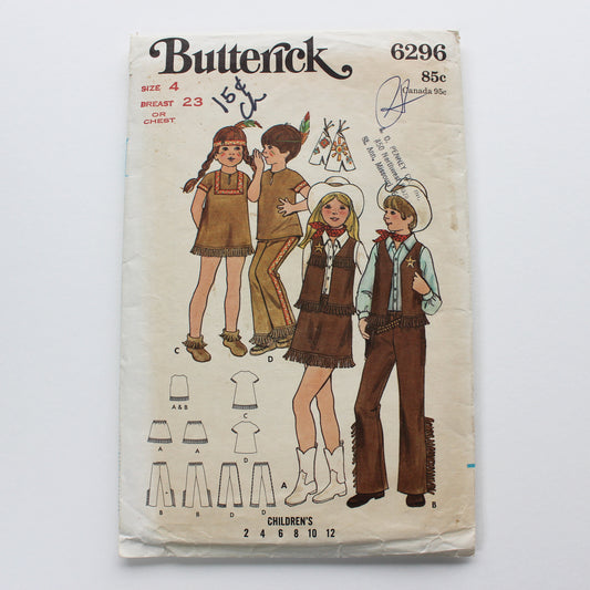 1970s Butterick 6296 Sewing Pattern Child Costume Vest Pants Skirt Dress Size 4