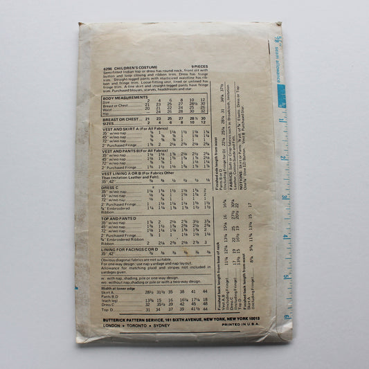 1970s Butterick 6296 Sewing Pattern Child Costume Vest Pants Skirt Dress Size 4