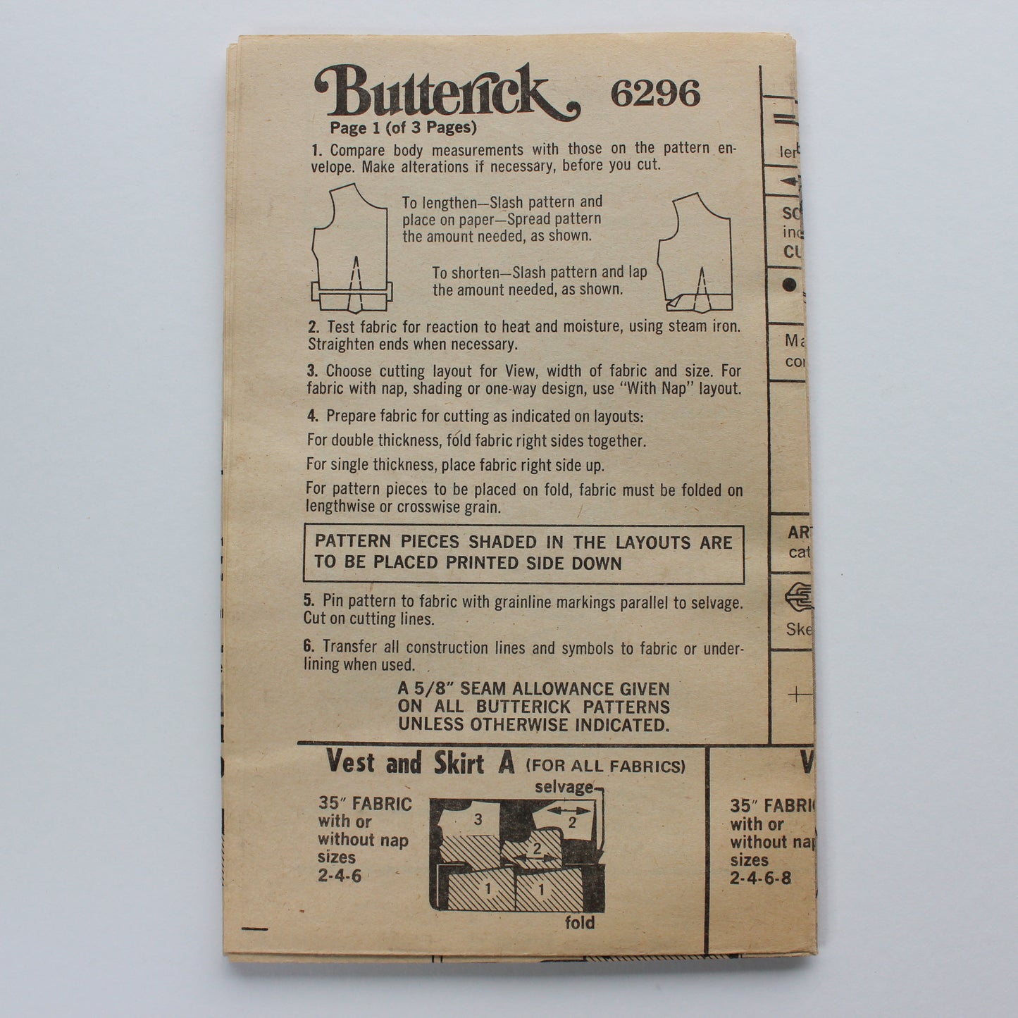 1970s Butterick 6296 Sewing Pattern Child Costume Vest Pants Skirt Dress Size 4