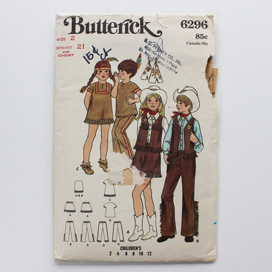 1970s Butterick 6296 Sewing Pattern Child Costume Vest Pants Skirt Dress Size 2