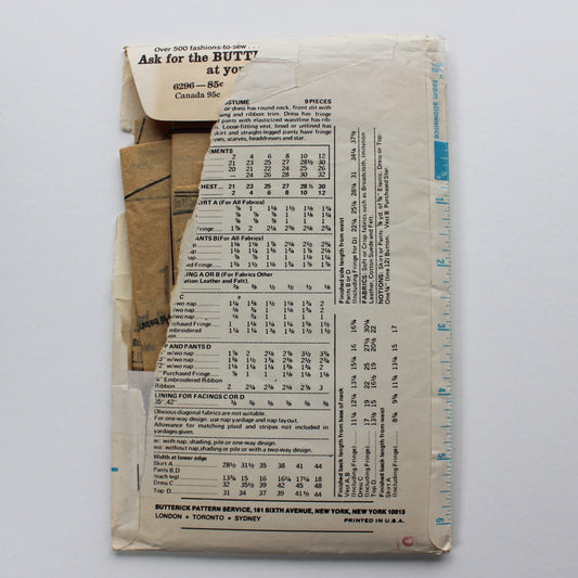 1970s Butterick 6296 Sewing Pattern Child Costume Vest Pants Skirt Dress Size 2