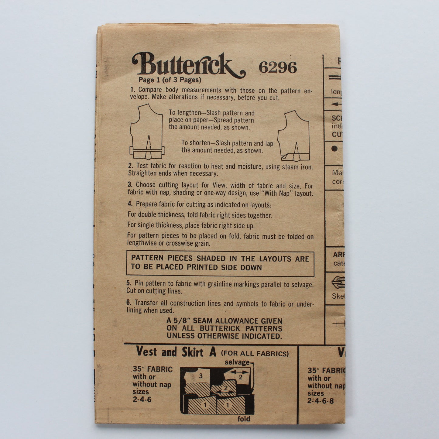 1970s Butterick 6296 Sewing Pattern Child Costume Vest Pants Skirt Dress Size 2