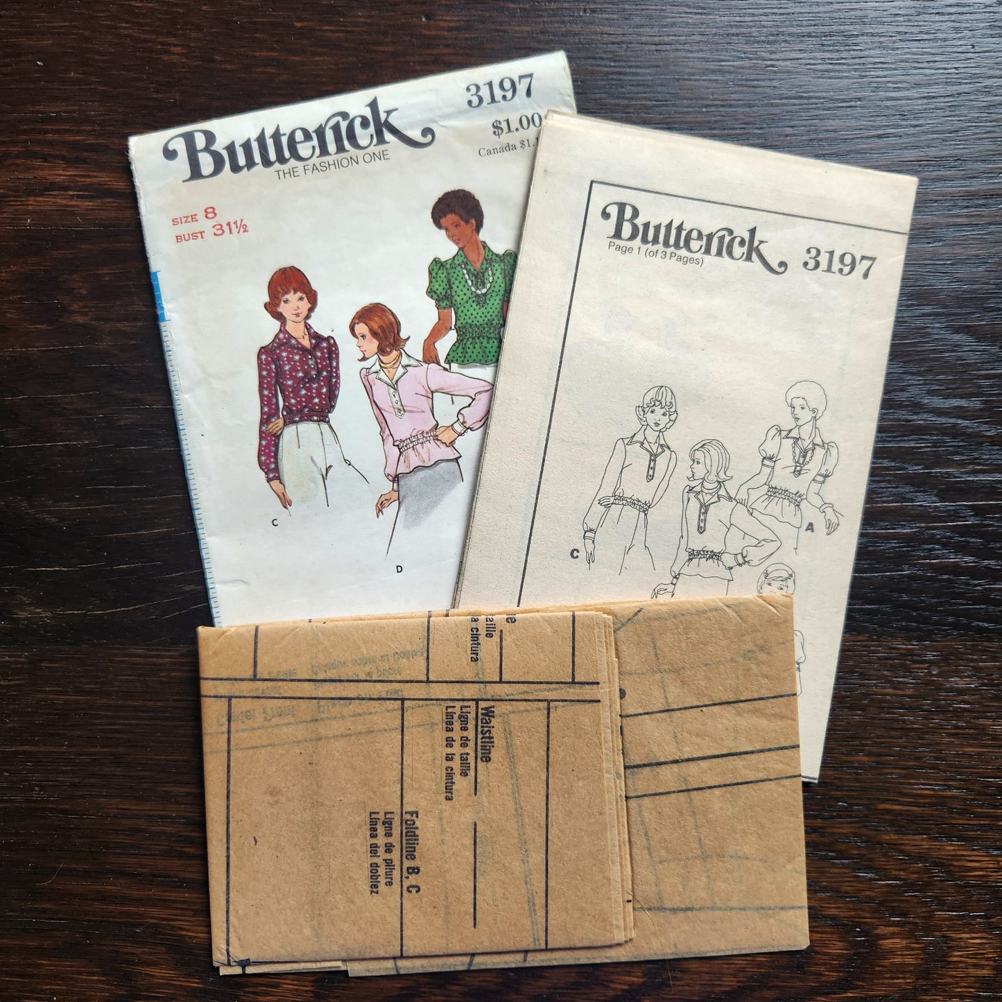 1973 Butterick 3197 Sewing Pattern Misses Blouse Size 8