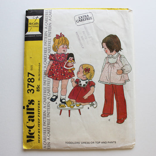 1973 McCall's 3787 Sewing Pattern Girls Dress Top Pants Size 1