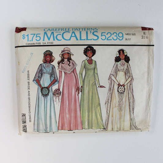 1976 McCall's 5239 Misses Bride Bridesmaid Dress Size 8