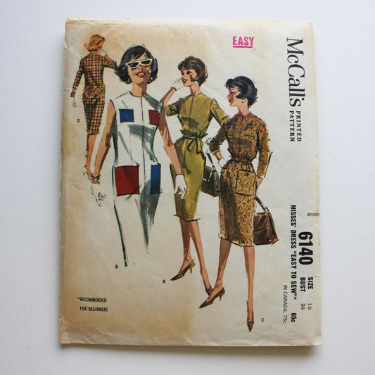 1961 McCall's 6140 Sewing Pattern Misses Dress Size 16
