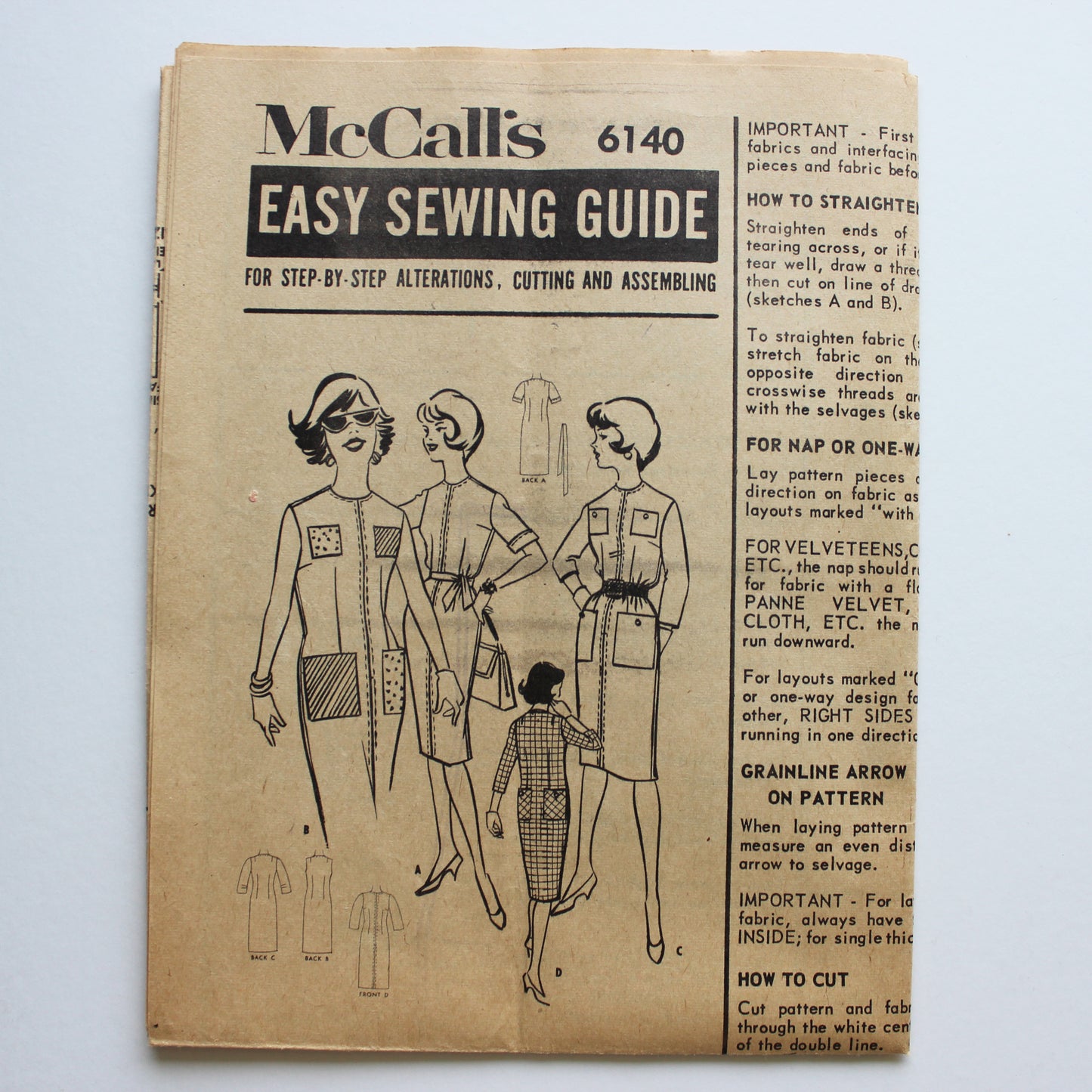 1961 McCall's 6140 Sewing Pattern Misses Dress Size 16