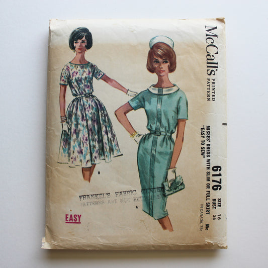 1961 McCall's 6176 Sewing Pattern Misses Dress Size 16