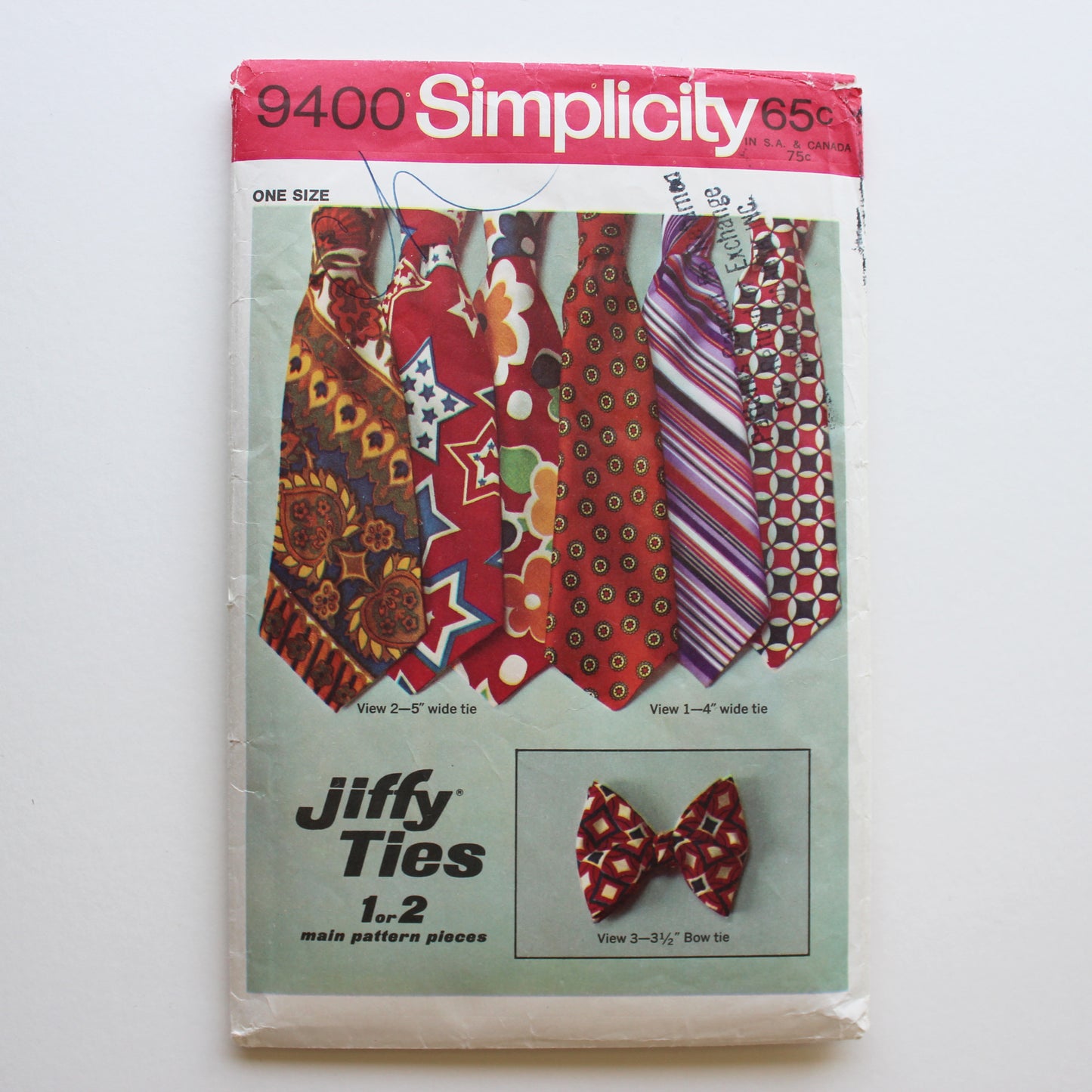 1971 Simplicity 9400 Sewing Pattern Mens Ties