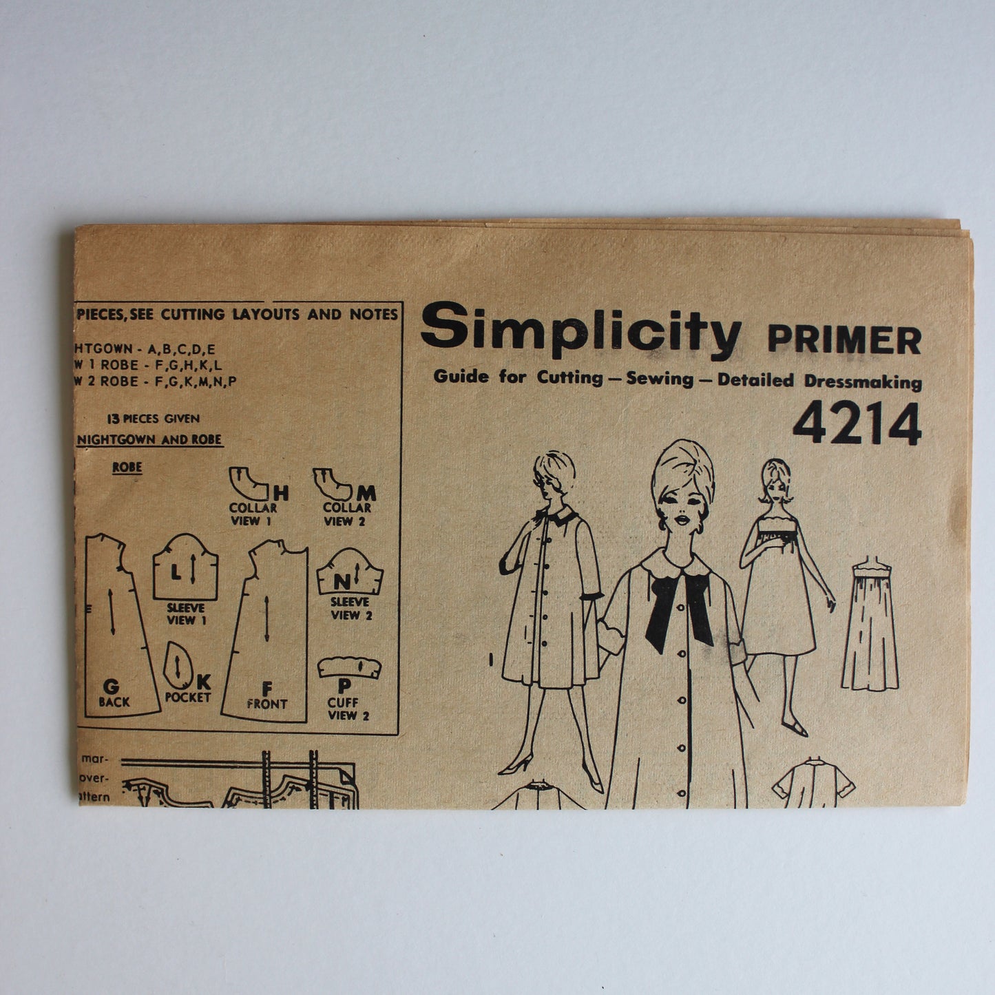 1960s Simplicity 4214 Sewing Pattern Misses Nightgown Robe Size 16