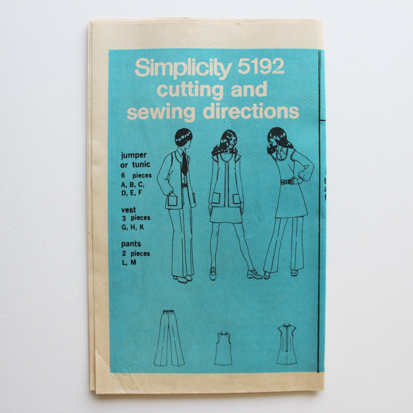 1972 Simplicity 5192 Sewing Pattern Misses Jumper Tunic Vest Pants Size 12