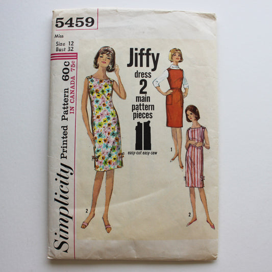 1964 Simplicity 5459 Sewing Pattern Misses Dress Jumper Size 12