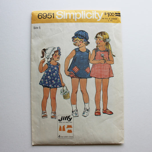 1975 Simplicity 6951 Sewing Pattern Girls Dress Hat Bikini Panties Size 5