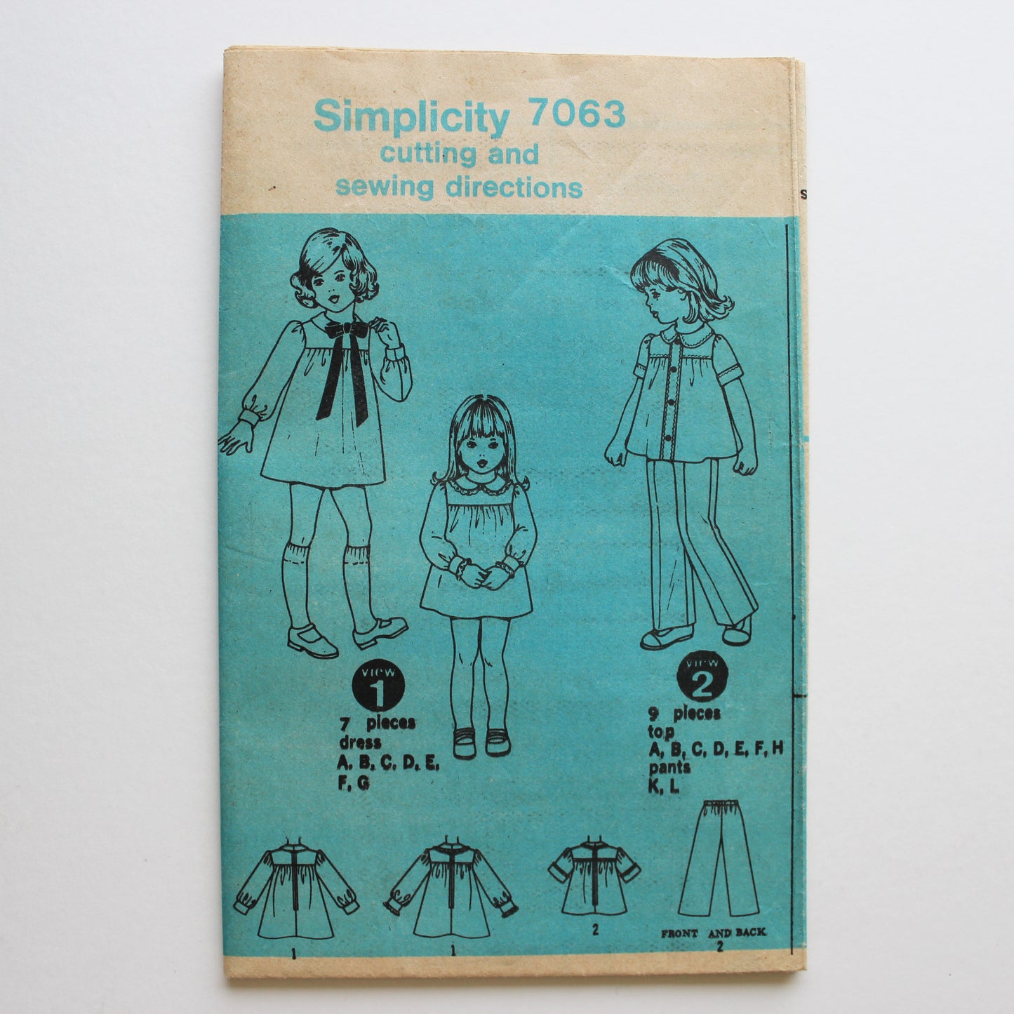 1975 Simplicity 7063 Sewing Pattern Girls Dress Top Pants Size 3