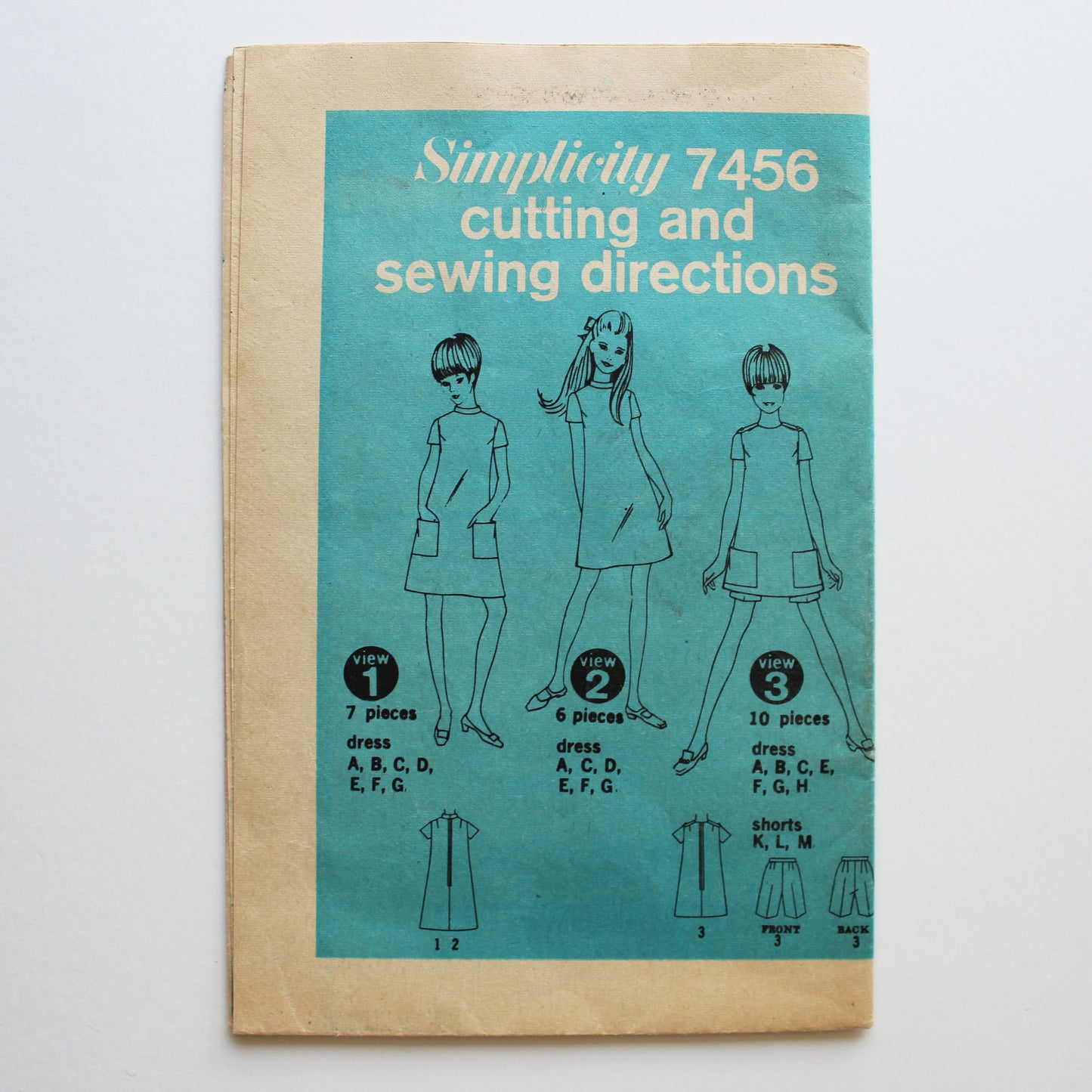 1967 Simplicity 7456 Sewing Pattern Girls Dress Shorts Size 13/14