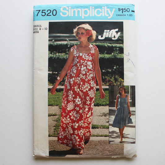 1976 Simplicity 7520 Sewing Pattern Misses Dress Bag Size Small 8-10