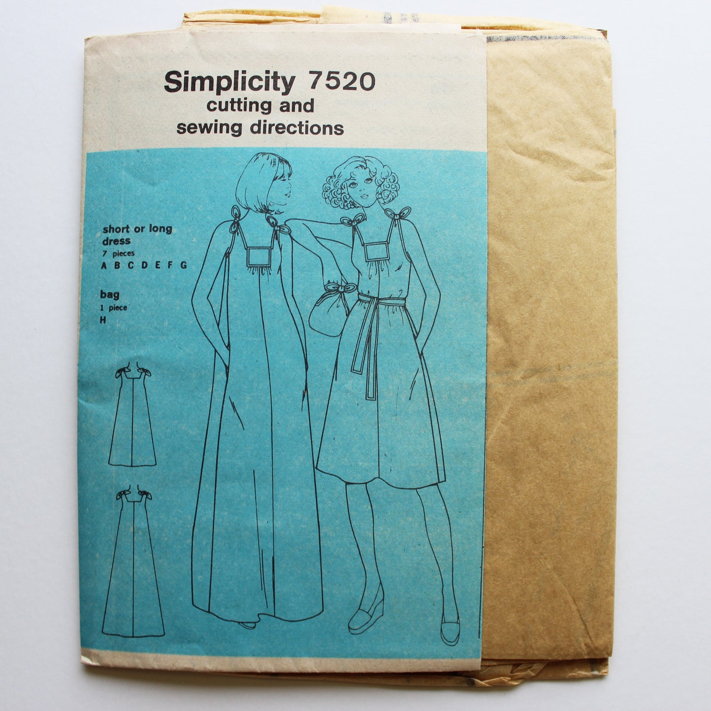 1976 Simplicity 7520 Sewing Pattern Misses Dress Bag Size Small 8-10