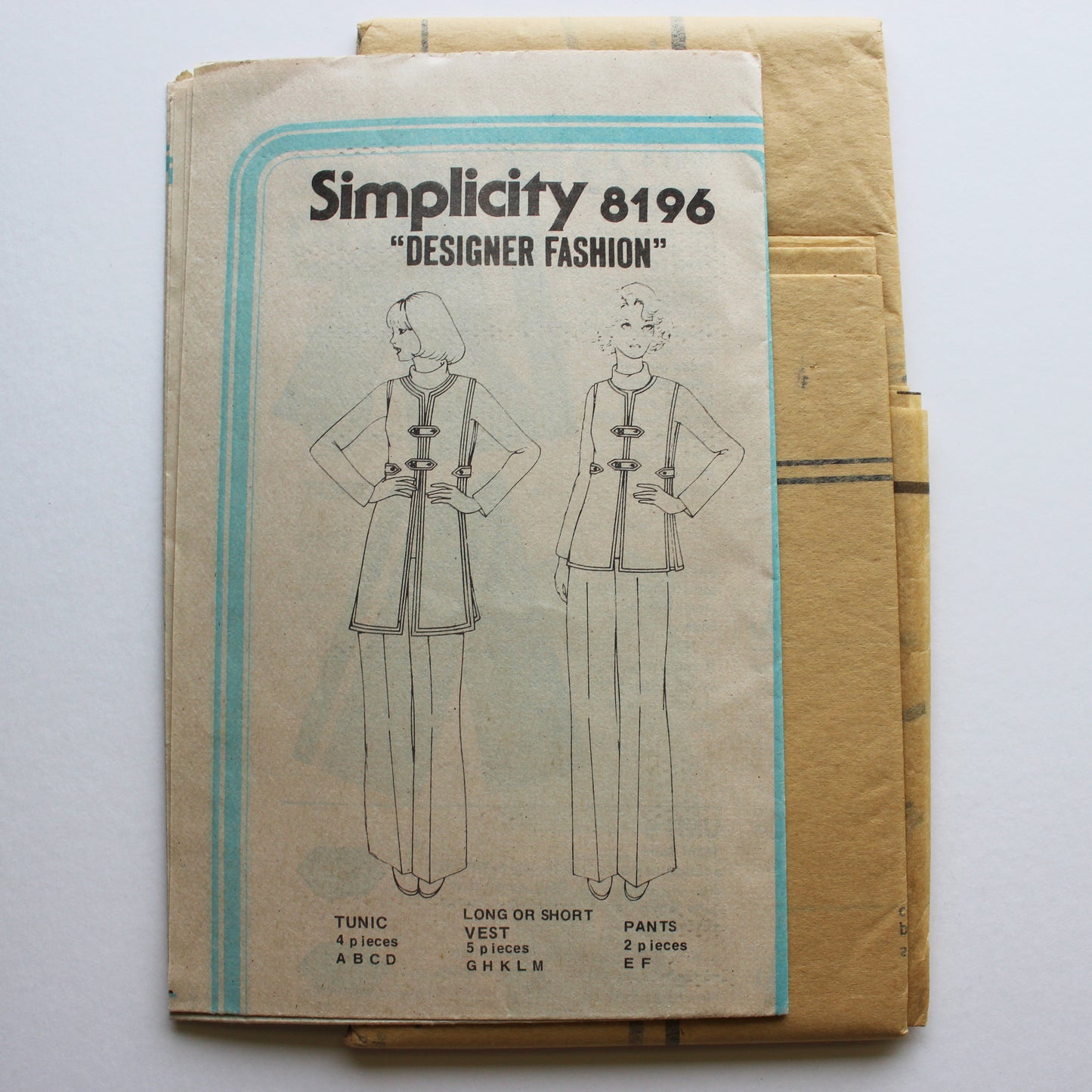 1977 Simplicity 8196 Sewing Pattern Misses Tunic Pants Vest Size 12