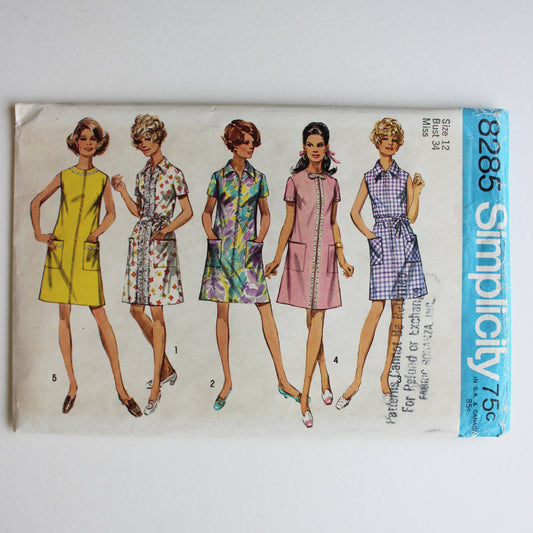 1969 Simplicity 8285 Sewing Pattern Misses Dress Size 12