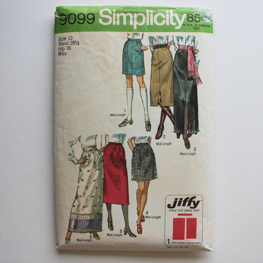 1970 Simplicity 9099 Sewing Pattern Misses Skirt Size 12