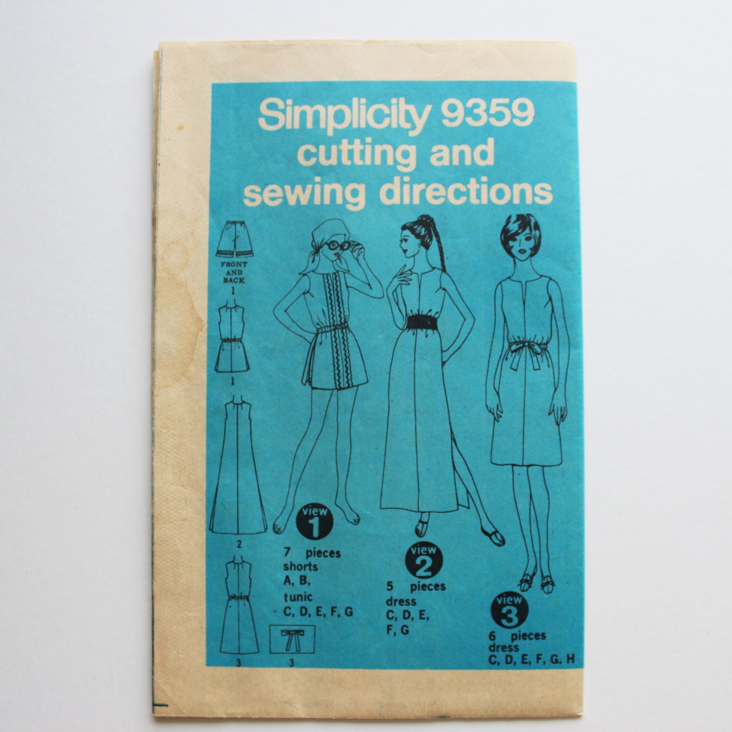 1971 Simplicity 9359 Sewing Pattern Misses Dress Tunic Shorts Size 12
