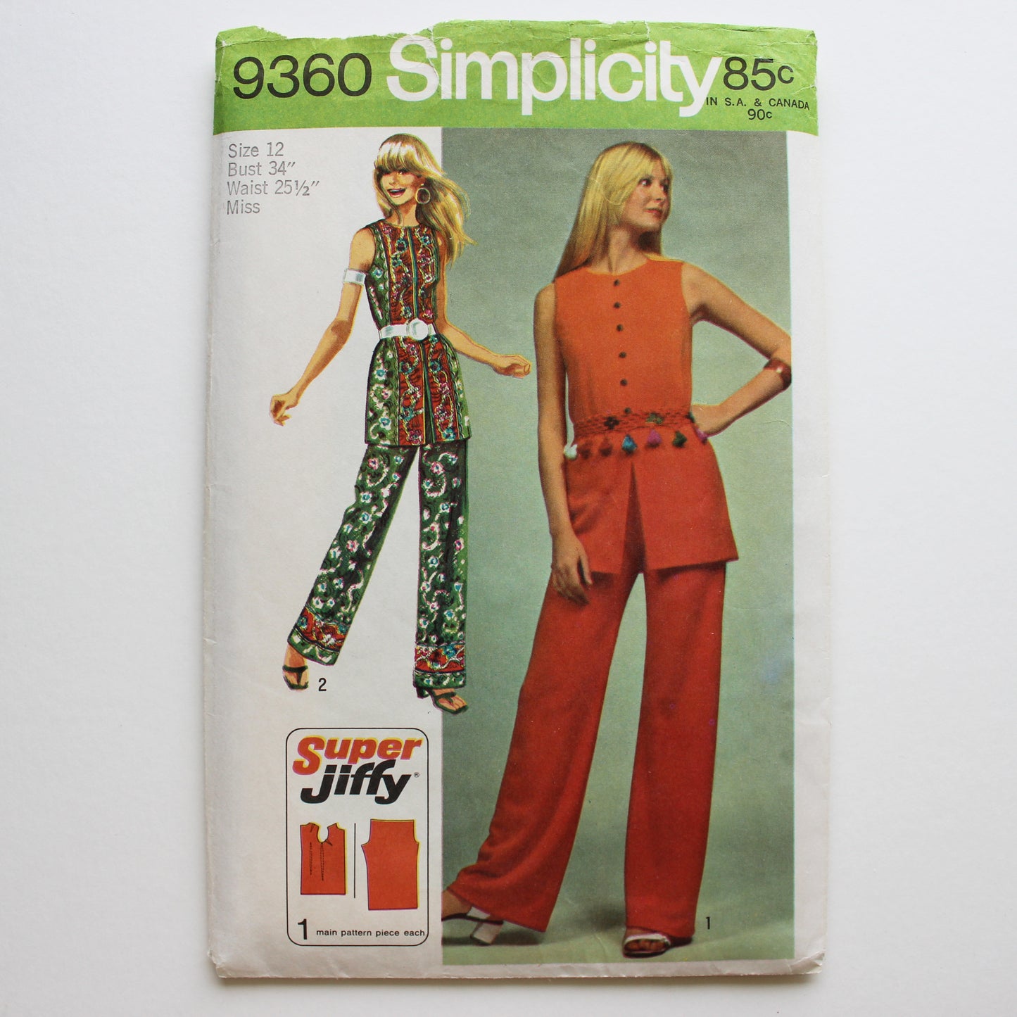 1971 Simplicity 9360 Sewing Pattern Misses Tunic Pants Size 12