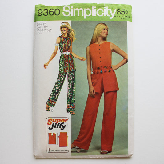 1971 Simplicity 9360 Sewing Pattern Misses Tunic Pants Size 12