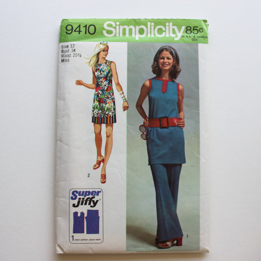 1971 Simplicity 9410 Sewing Pattern Misses Dress Pants Size 12