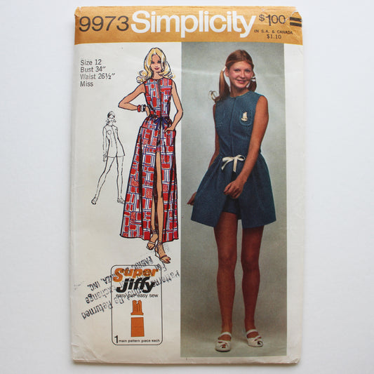 1972 Simplicity 9973 Sewing Pattern Misses Wrap-Skirt Jumpsuit Size 12
