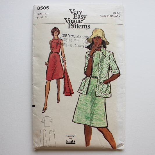 1970s Vogue 8505 Sewing Pattern Misses Dress Jacket Size 12