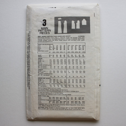 1970s Vogue 8505 Sewing Pattern Misses Dress Jacket Size 12