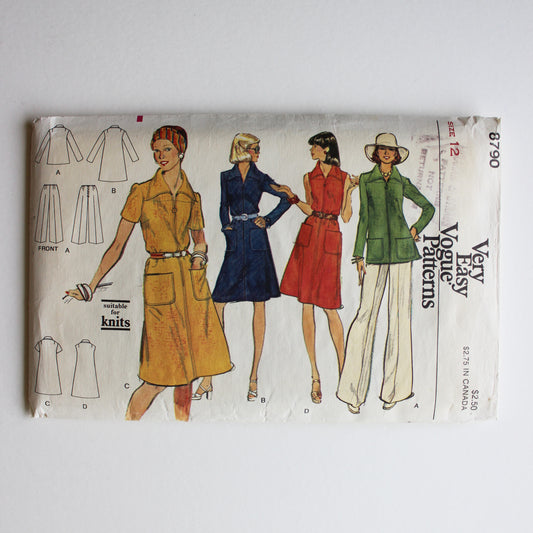 1970s Vogue 8790 Sewing Pattern Misses Dress Tunic Pants Size 12