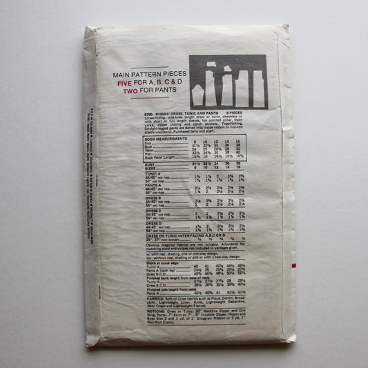 1970s Vogue 8790 Sewing Pattern Misses Dress Tunic Pants Size 12