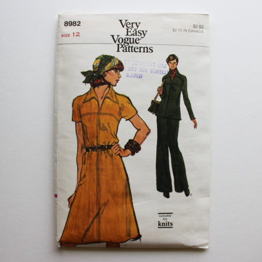 1970s Vogue 8982 Sewing Pattern Misses Dress Tunic Pants Size 12