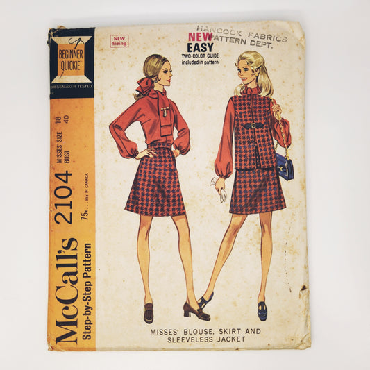 1969 McCall's 2104 Sewing Pattern Misses Blouse Skirt Jacket Size 18