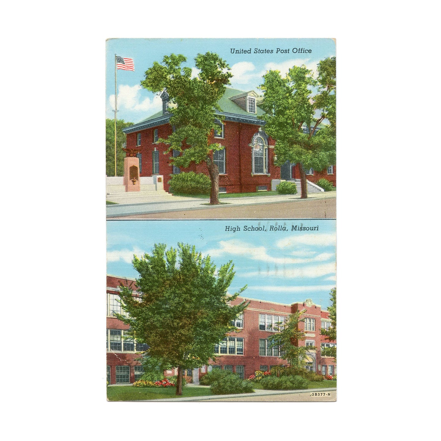 1945 Postcard MO High School & Post Office Rolla MO