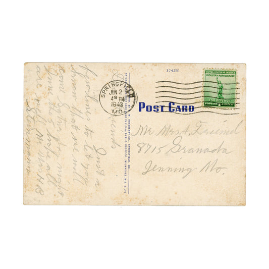 1943 Postcard US Army Hospital Admin Building Springfield, MO