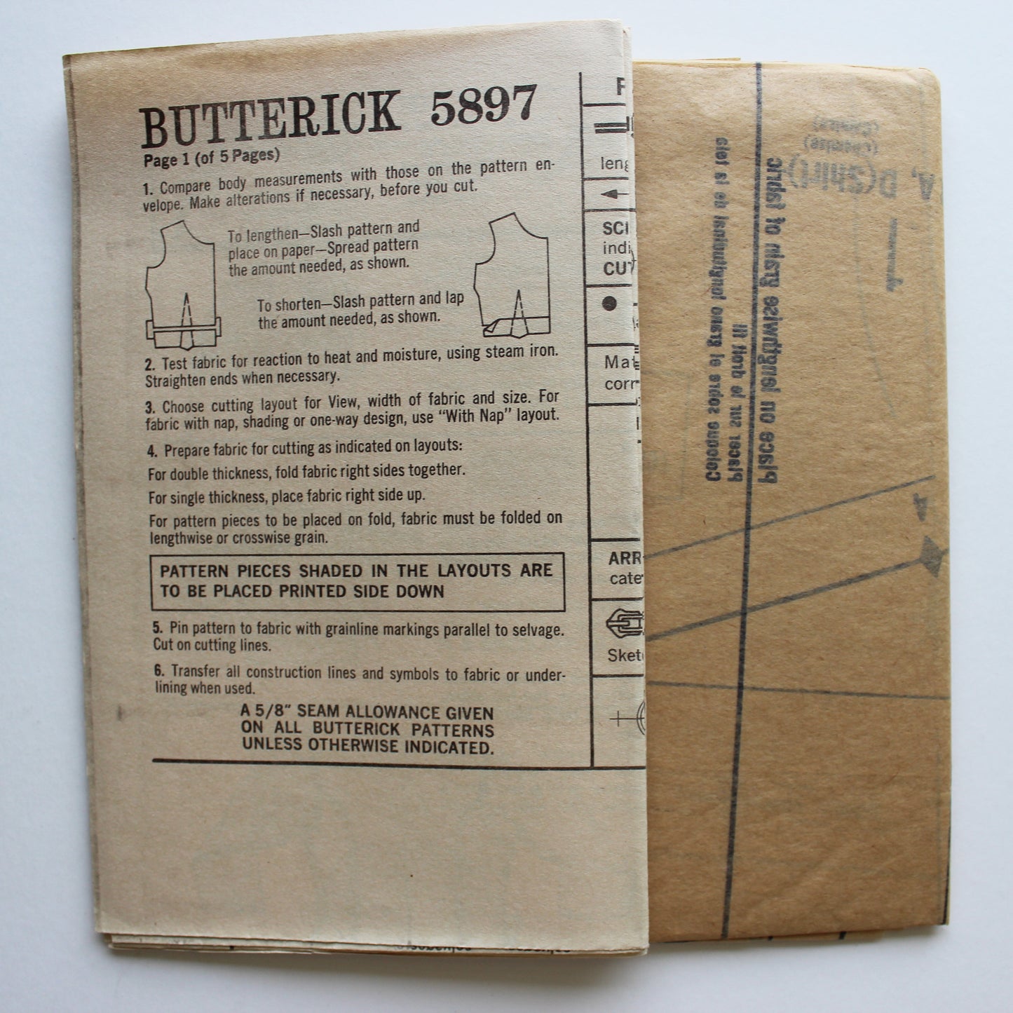 1970s Butterick 5897 Sewing Pattern Mens Shirt Vest Tie Size 40