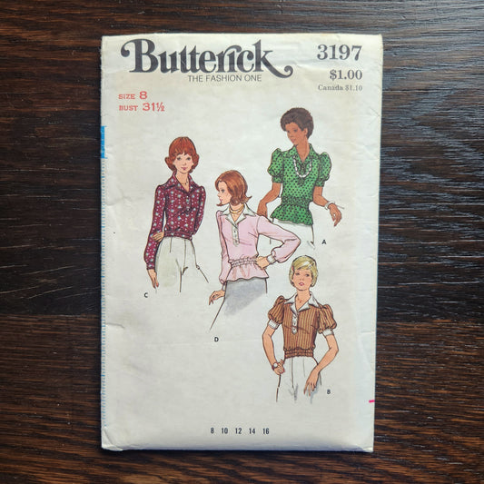 Butterick 3197 Sewing Pattern Misses Blouse Size 8