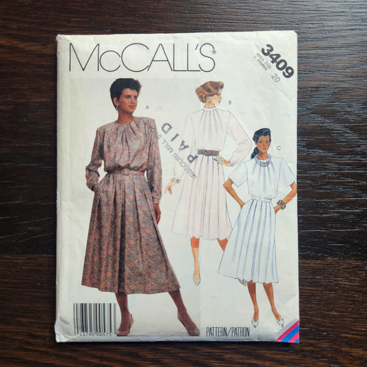 McCall's 3409 Sewing Pattern Misses Dress Belt Size 20