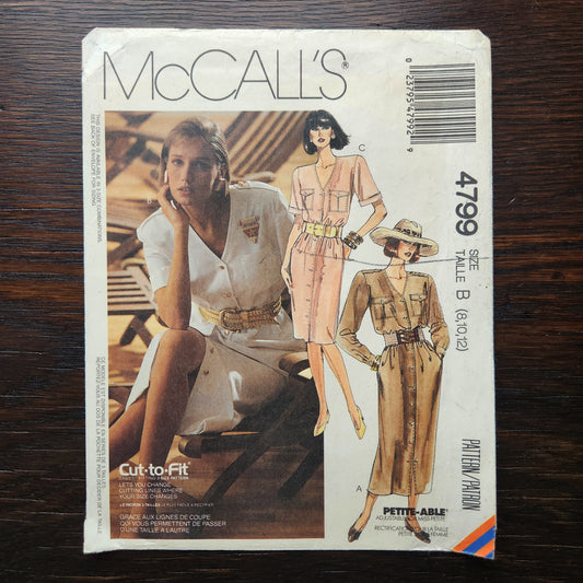 McCall's 4799 Sewing Pattern Misses Dress Size 8 10 12