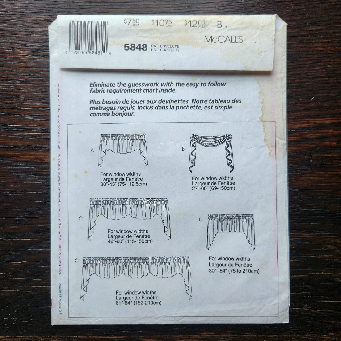 McCall's 5848 Sewing Pattern Valances