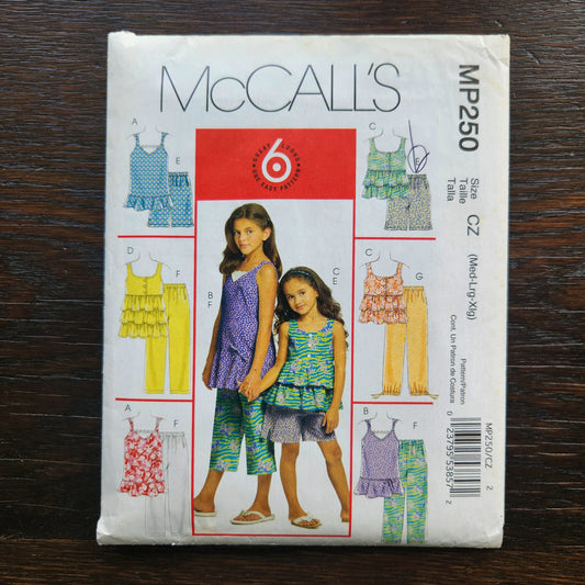 McCall's MP250 M5573 Sewing Pattern Childrens Girls Tops Shorts Capri Pants Size M L XL